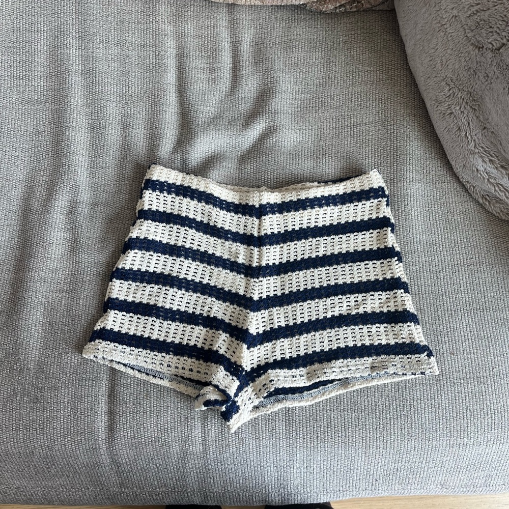Striped Navy and White Crochet Women Shorts
